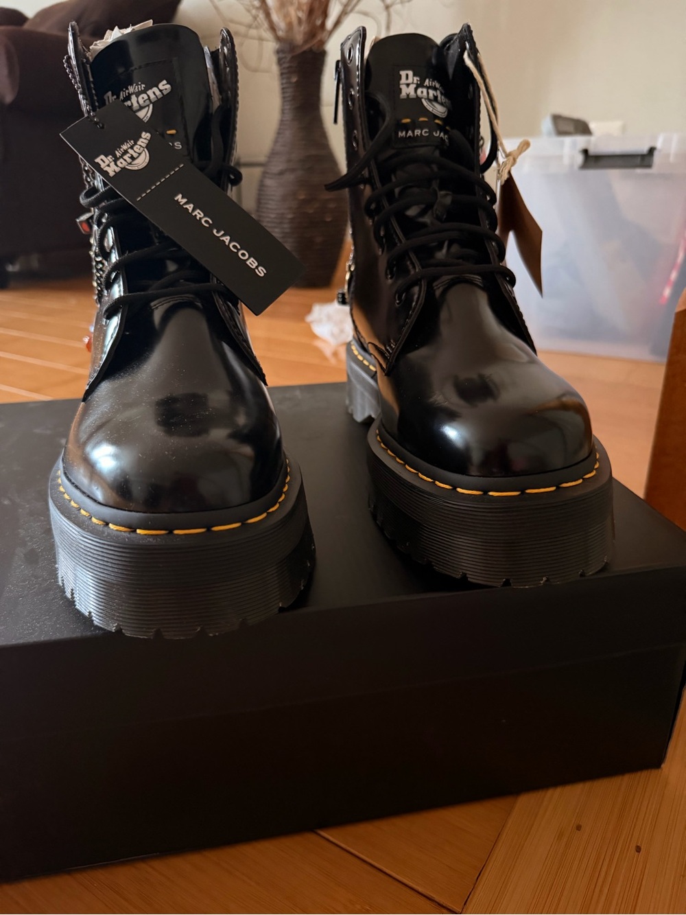 Marc Jacobs x Dr. Martens Black Patent Platform Lace-Up Boots